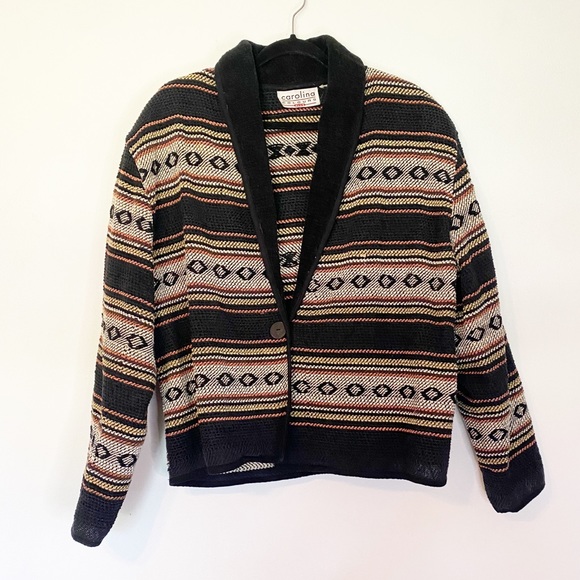 Vintage Sweaters - Vintage Carolina Colours Plus Aztec Knit Sweater Jacket Boho